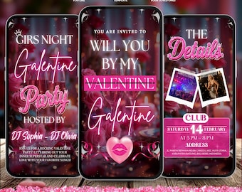Galentines Day Einladung, Galentines Invite, animierte Galentines Cocktails Party Evite, Digitale Galentines Day Party-Einladung, canva