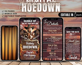 Western Birthday Party Invitation, Cowgirl Evite, Rodeo Theme Flyer, Hoedown Canva Template, Editable Digital Invite, Dukes and Boots Design