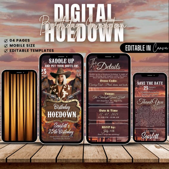 Digital Western Hoedown Birthday Party Invite Animated Cowboy Birthday Invite, Last rodeo in my 20s birthday, Saddle Up and Put Your BootsOn