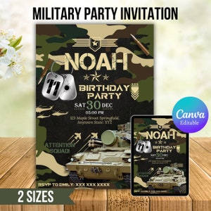Invitations à une fête militaire, Invitation d'anniversaire de l'armée, Invitation à une fête d'anniversaire sur le thème militaire, Invitation d'anniversaire de soldat, Modèle de toile