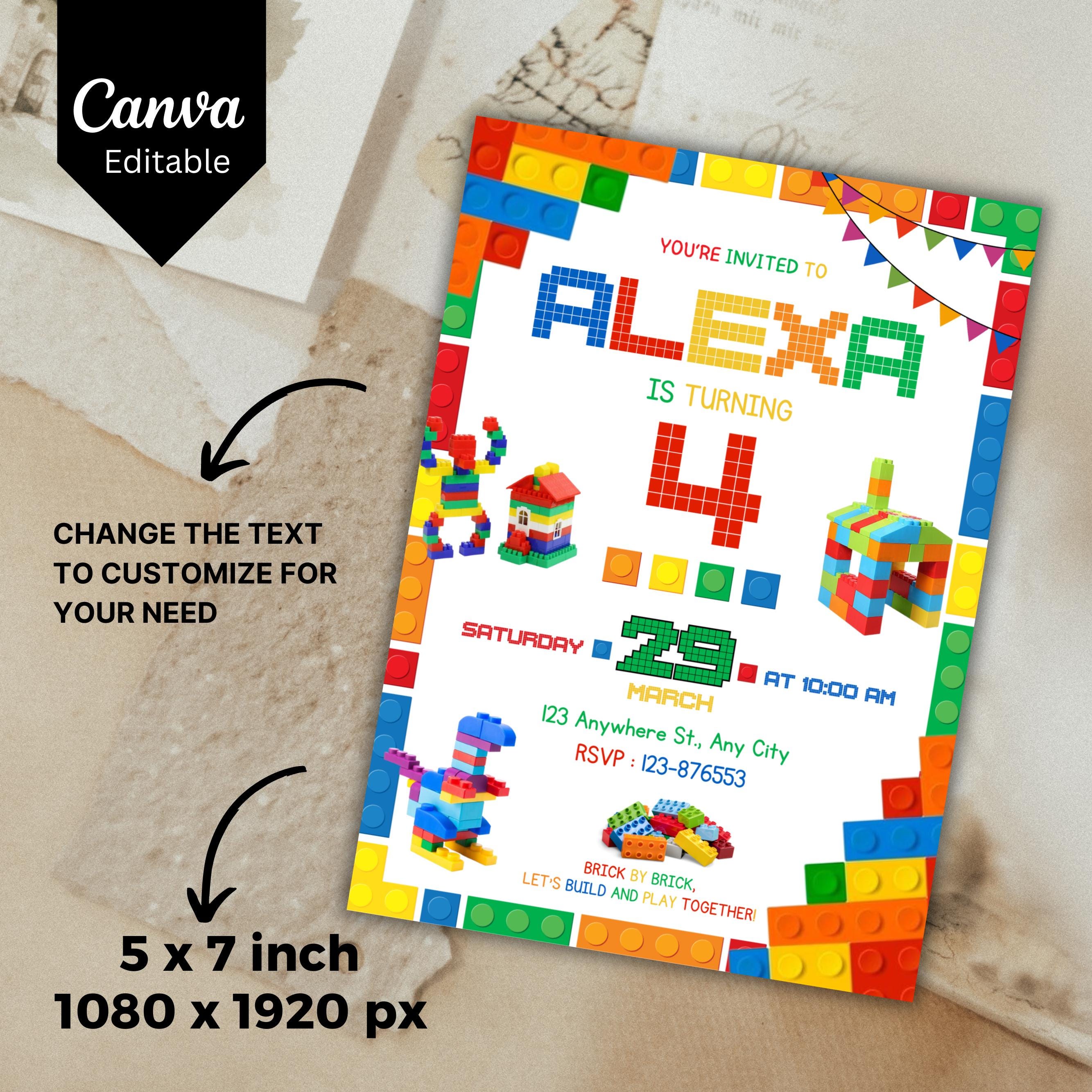 Editable Building Blocks Birthday Invitation, Building Bricks Birthday ...