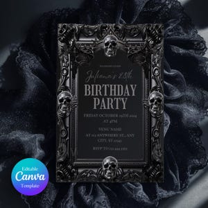 Black Birthday Invitation Template, Black Birthday Invite, All Black Birthday Invitation, Black Party Invitation, Black Gothic Invitation