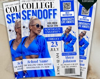 College Send Off Invitation, Editable Send off Party Invite, Farewell Party, Trunk Party Magazine Cover, Goodbye Graduation, Canva Template