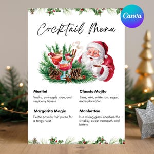 Christmas Cocktail Menu Sign Template, Holiday Party Bar Printable, Drink Menu Sign Template, Cocktail Menu, Christmas Sign Canva Template