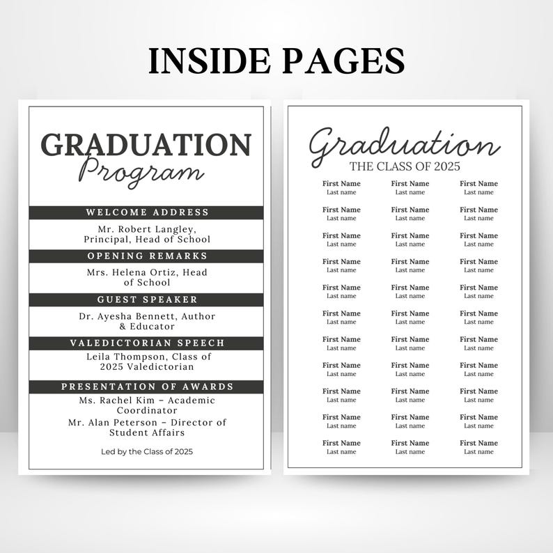 2025 Graduation Program Template, Editable 2025 Ceremony Card, Class of ...
