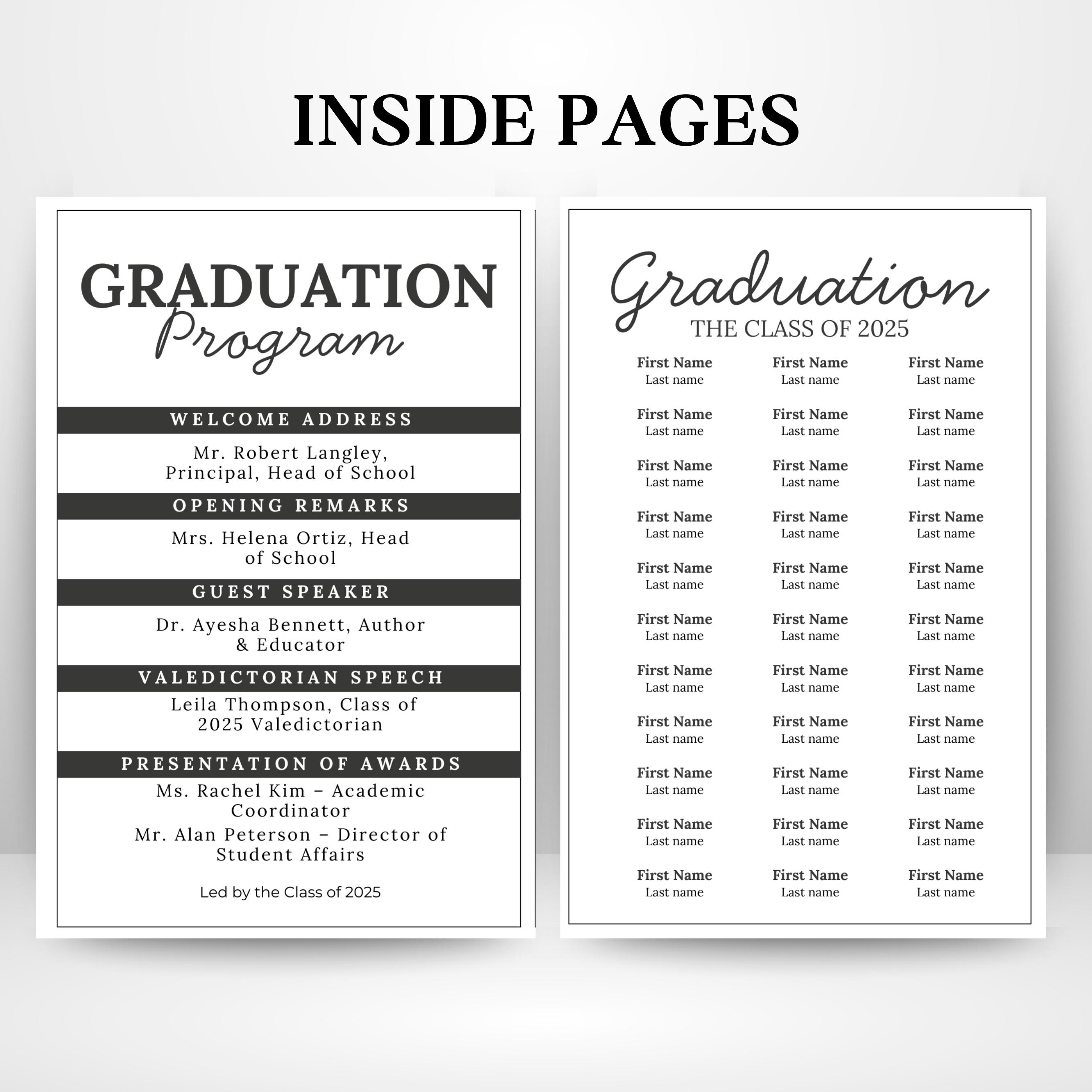 2025 Graduation Program Template, Editable 2025 Ceremony Card, Class of ...