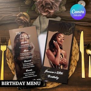 Editable Birthday Picture Menu, Full Picture Menu and Drink Card, Event Menu Template, Birthday Dinner Table Menu, Canva Template