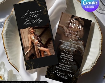 Editable Birthday Picture Menu, Full Picture Menu and Drink Card, Event Menu Template, Birthday Dinner Table Menu, Canva Template