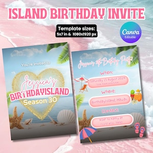 Editable Island Birthday Invitation Template, Tropical Birthday Party Invite, Island Birthday Invitation, Canva Template, Instant Download