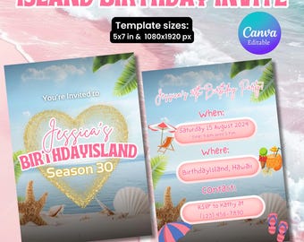 Editable Island Birthday Invitation Template, Tropical Birthday Party Invite, Island Birthday Invitation, Canva Template, Instant Download