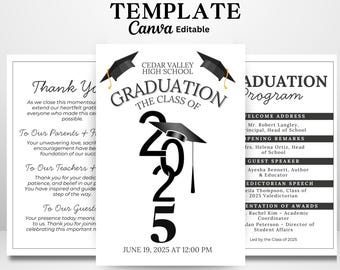 Modelo de Programa de Formatura de 2025, Cartão de Cerimônia Editável de 2025, Turma de 2025, Programa de Formatura do Ensino Médio e Superior, Download Instantâneo