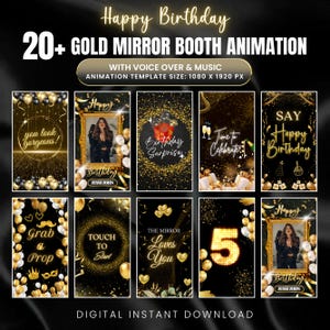 Mirror Booth Animations For Birthday, Gold & Black Animations, Touch to Start, Countdown, Pose, Voice Over, Birthday Magic Mirror Booth
