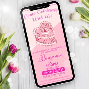 Digital heart shape Cake invitation, Pink 30th Birthday Party Invite, 30th Birthday Invitation Template, Heart Cake Invite Party Invitation