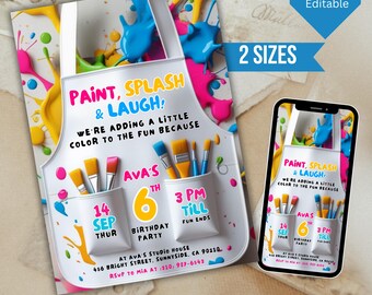 Art Birthday Party Invitation,Customizable Painting Party Invite for Kids' Celebrations,Painting Birthday Invite,Creative Art Party Invite