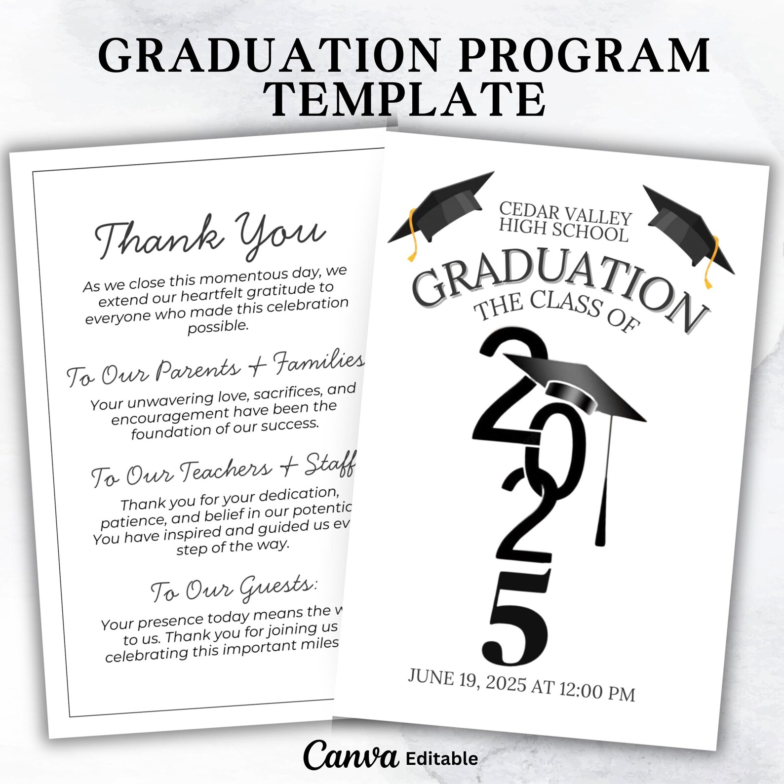 2025 Graduation Program Template, Editable 2025 Ceremony Card, Class of ...