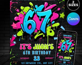 Six Seven Birthday Party Invitation, 6 7 meme birthday Six Seven Birthday Party Invitation, 6 7 Meme Birthday, 6th Birthday Canva Template
