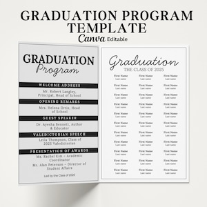 2025 Graduation Program Template, Editable 2025 Ceremony Card, Class of ...