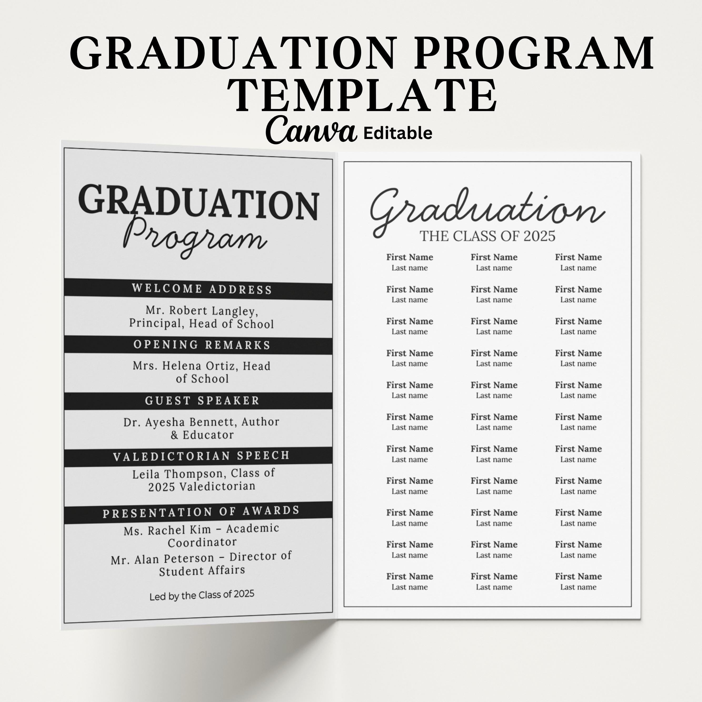 2025 Graduation Program Template, Editable 2025 Ceremony Card, Class of ...