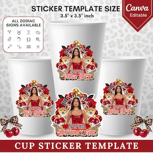 Styrofoam Cup Sticker Template, Cheetah Big Mama Party Cup Template Customizable Styrofoam Cup Design, Cup Sticker, Custom Party Cups Canva