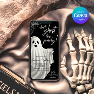Don&#39;t Ghost This Party Halloween Invitation, Editable Halloween Costumes & Cocktails Party Invite, Spooky Ghost Invite, Canva Template