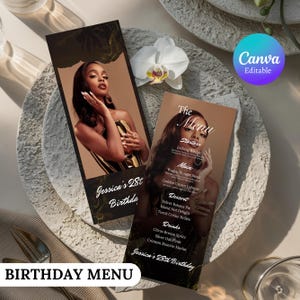 Editable Birthday Picture Menu, Full Picture Menu and Drink Card, Event Menu Template, Birthday Dinner Table Menu, Canva Template