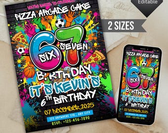 Six Seven Birthday Party Invitation, 6 7 meme birthday Six Seven Birthday Party Invitation, 6 7 Meme Birthday, 6th Birthday Canva Template