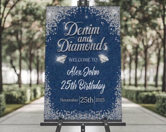Denim and Diamonds sign, Denim and Diamonds Birthday Welcome Sign, Canva