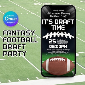 Fantasy Football Invitation, Editable Football Draft Party Invite, Football Team Party, Football Electronic Invite, Canva Template