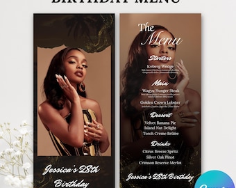 Editable Birthday Picture Menu, Full Picture Menu and Drink Card, Event Menu Template, Birthday Dinner Table Menu, Canva Template