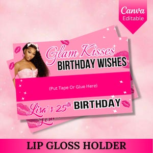 Lip Gloss Holder, Birthday Party Favor, Editable Lip Gloss Holder, Girl Birthday Party Favor, Canva Editable Template, Instant Download