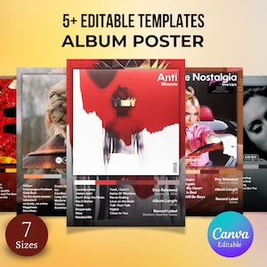 Póster de álbum de Canva, pósteres de portada de álbum, pósteres de portada de álbum digital, portada de álbum, póster imprimible de álbum, plantilla de Canva, descarga instantánea
