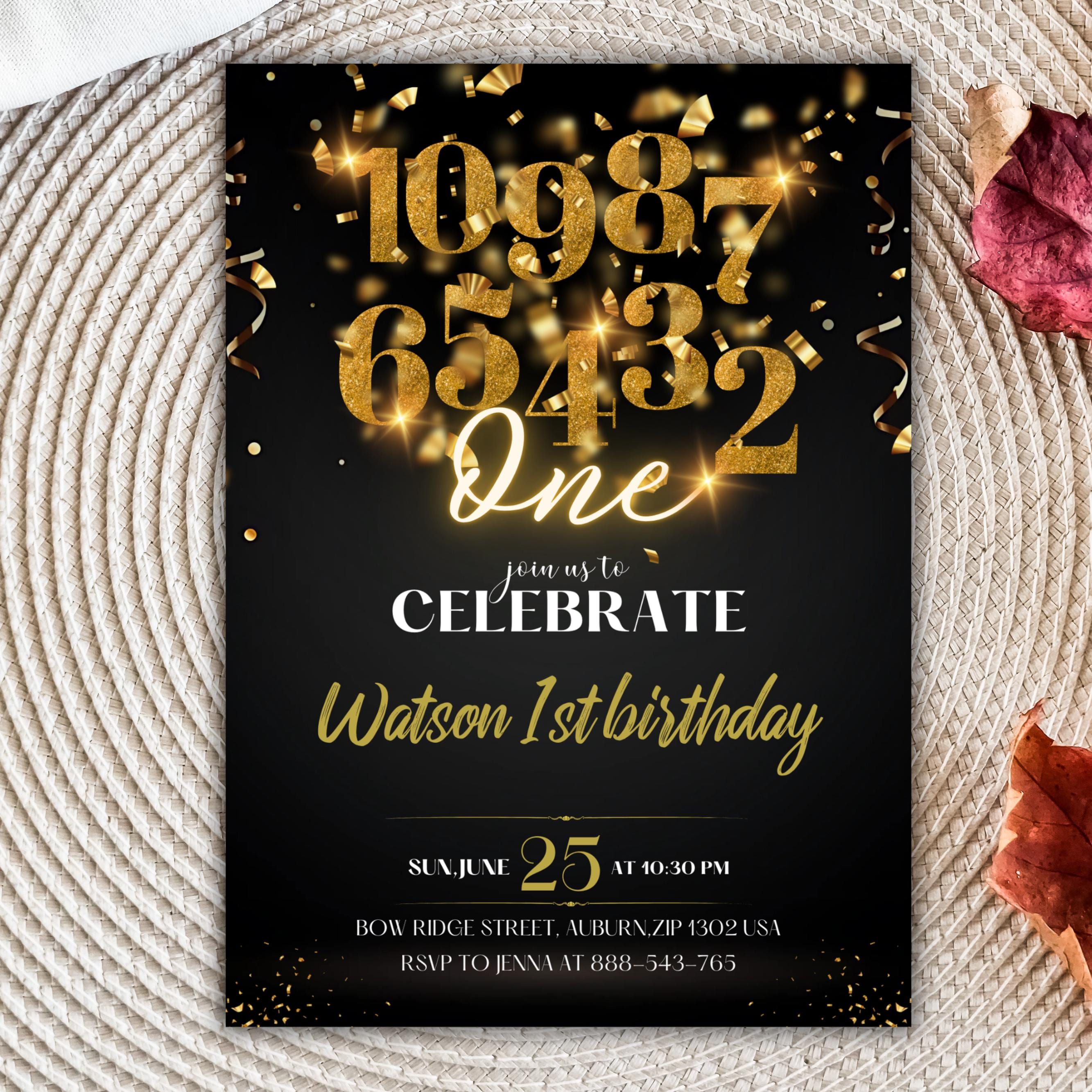Editable Countdown to One Birthday Invitation, New Year Birthday ...