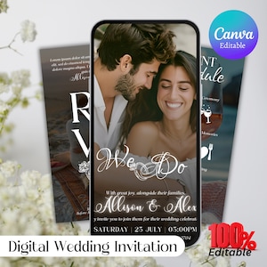 Wedding Video Invitation With Music, Animated Wedding Invite RSVP, Editable Electronic Wedding Invite, Canva Template, Instant Download