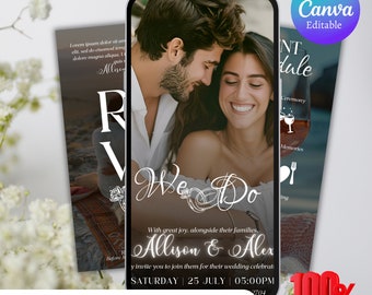 Wedding Video Invitation With Music, Animated Wedding Invite RSVP, Editable Electronic Wedding Invite, Canva Template, Instant Download