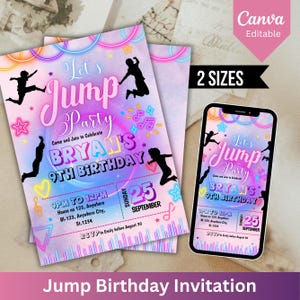 Jump Birthday Party Invitation, Editable Trampoline Park Birthday Jump Birthday Party Invite, Glow Jump Birthday Invitation, Canva Template