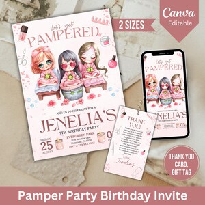 Pamper Party Birthday Invitation Template, Spa Birthday Party Invitation, Editable Glam Spa Invite Canva Template Instant Download