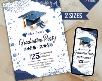 Graduation Party Invitation, Class of 2026 Invite, Graduation Announcement Invite, Denim and Diamonds Graduation Invite