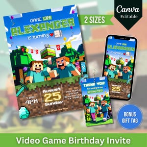 Video Game Birthday Invitation Editable Famous Game Theme Invitation Kids Gaming Birthday Party Invite 5th Birthday Invite Canva Template