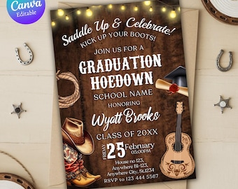 Western Graduation Invitation, Western Invitation, Grad Invitation, Cowboy Graduation, Grad Party Invite, She Did It Invite, Canva Template