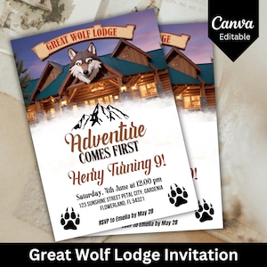 Great Wolf Lodge Invitation, Editable Birthday Party Invitation, Water Park Birthday Invite, Great Wolf Lodge Swim Party, Canva Template