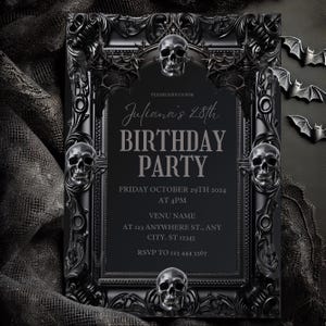 Black Birthday Invitation Template, Black Birthday Invite, All Black Birthday Invitation, Black Party Invitation, Black Gothic Invitation