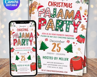 Christmas Pajama Party Invitation, Holiday Pajama Party For Girls, Xmas Slumber Party, Christmas Sleepover Invitations, Adult Pajama Party