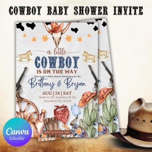 Cowboy Baby Shower Invitation, Little Cowboy Baby Shower, Printable Wild West Baby Shower Invite, Canva Editable Template, Instant Download