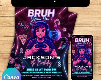 Bruh Birthday Invitation Canva Template, Bruh You In? Bruh Birthday Party Invitation for Boys, Bruh You in My Party?Teenager Birthday Invite