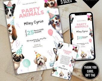 Quirky Dog First Birthday Invitation, Puppy Birthday Invitation Template, Dog Birthday Pawty Invite,Dog Theme BirthdayParty,Dog 1st Birthday