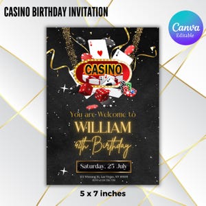Casino Birthday Invitation, Editable Casino Theme Birthday Invitation, Casino Poker Engagement Birthday Party Invitation, Canva Template