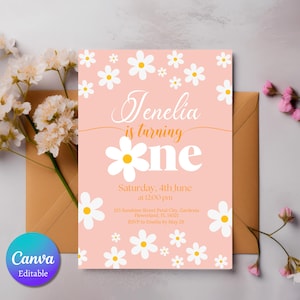 Daisy First Birthday Invitation, Daisy Invitation, Daisy Birthday Theme Party Decor,Flower Invite,Girl Birthday Party Daisy Party