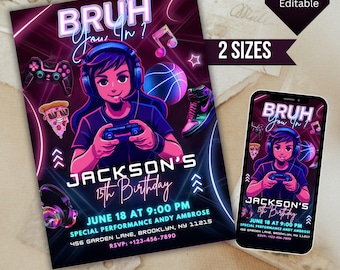 Bruh Birthday Invitation Canva Template, Bruh You In? Bruh Birthday Party Invitation for Boys, Bruh You in My Party?Teenager Birthday Invite