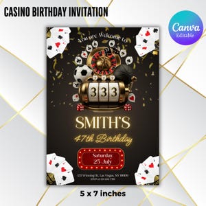 Casino Birthday Invitation, Editable Casino Theme Birthday Invitation, Casino Poker Engagement Birthday Party Invitation, Canva Template