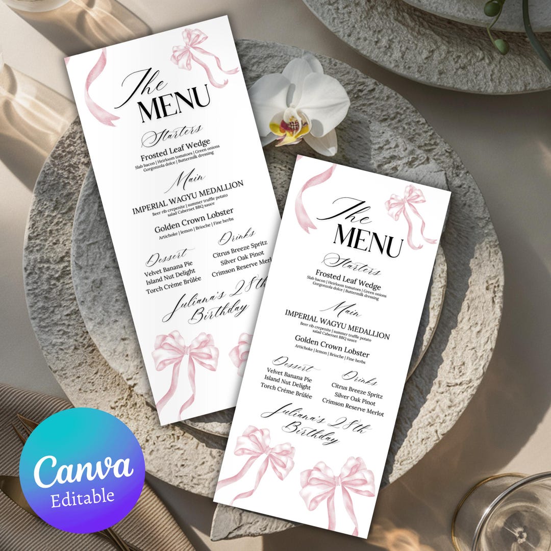 Editable Birthday Picture Menu, Full Picture Menu and Drink Card, Event ...